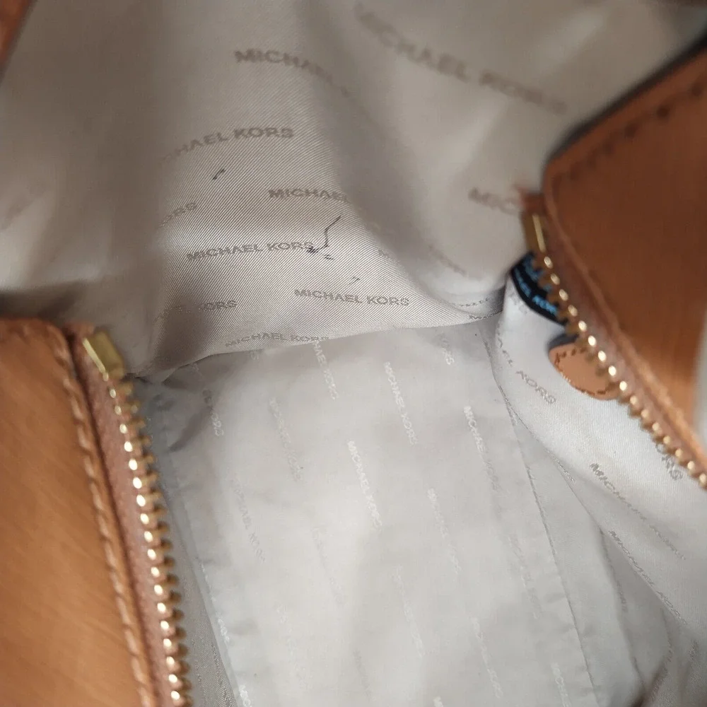 Michael Kors Brown Leather Double Handle Zipper Closure Satchel Bag